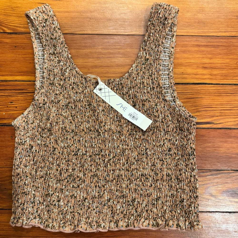 She + Sky Textured Brown Knit Boho Festival Crop Top NWT Size S